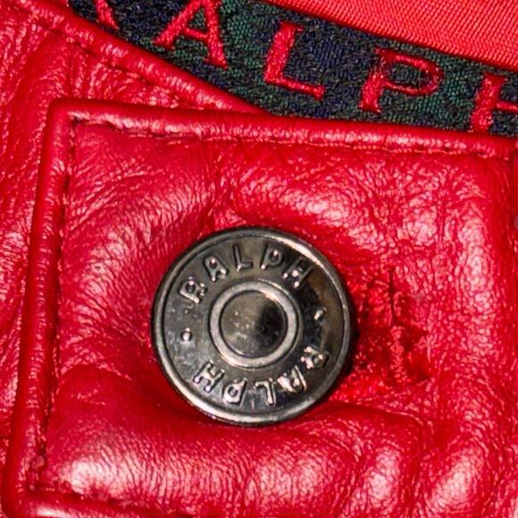 Vintage Ralph Lauren Red Leather 5 Pocket Straight Leg Mid Rise Jeans Sz 2 - Picture 3 of 7